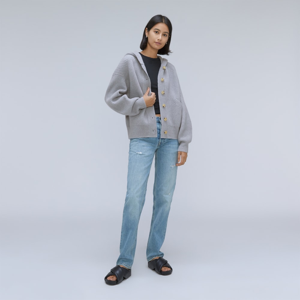 The Cozy-Stretch Hooded Cardigan in Smoke — detail view