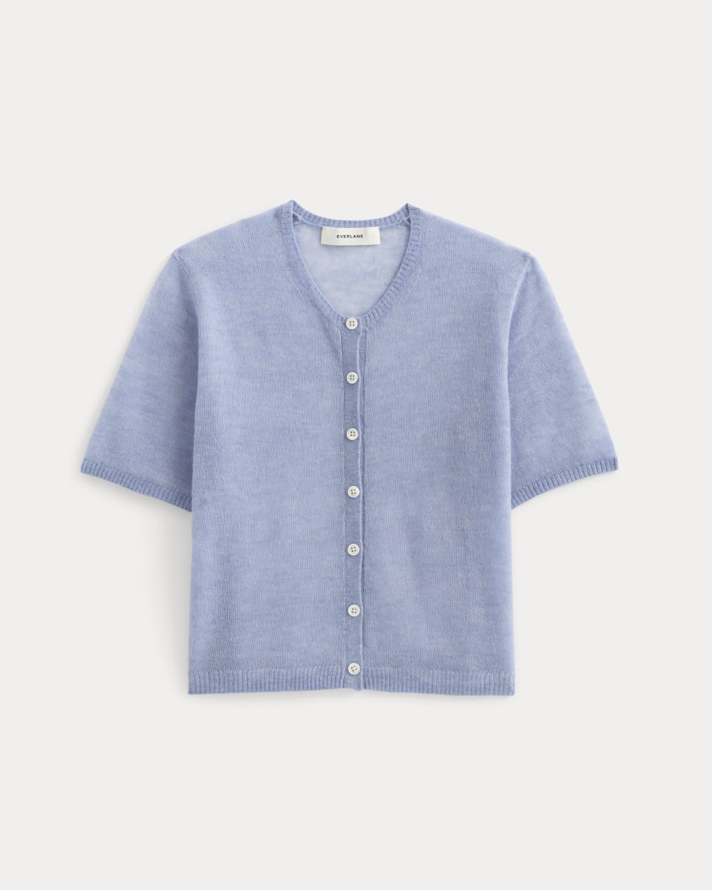 The Air Alpaca™ Short-Sleeve Cardigan in Soft Blue — alternate view