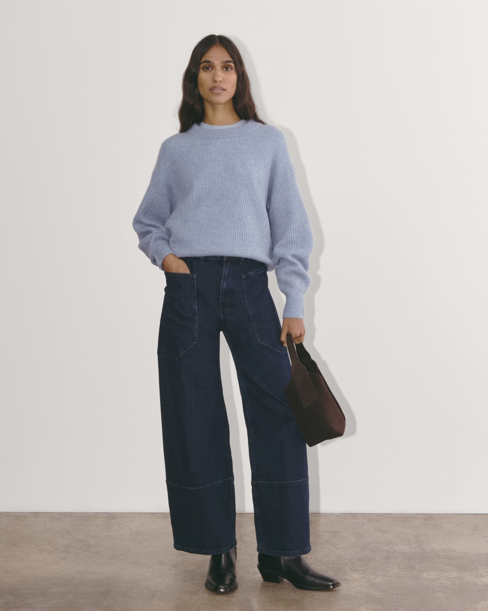 The Cocoon Crew in Alpaca in Heather Blue Slate — detail view