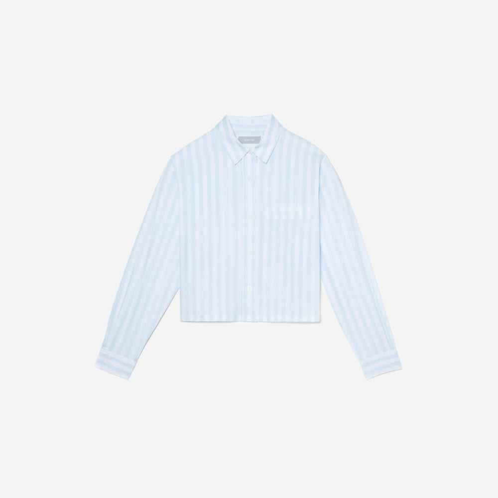 The Way-Short Shirt in Silky Cotton in Mariner Blue / White — front view