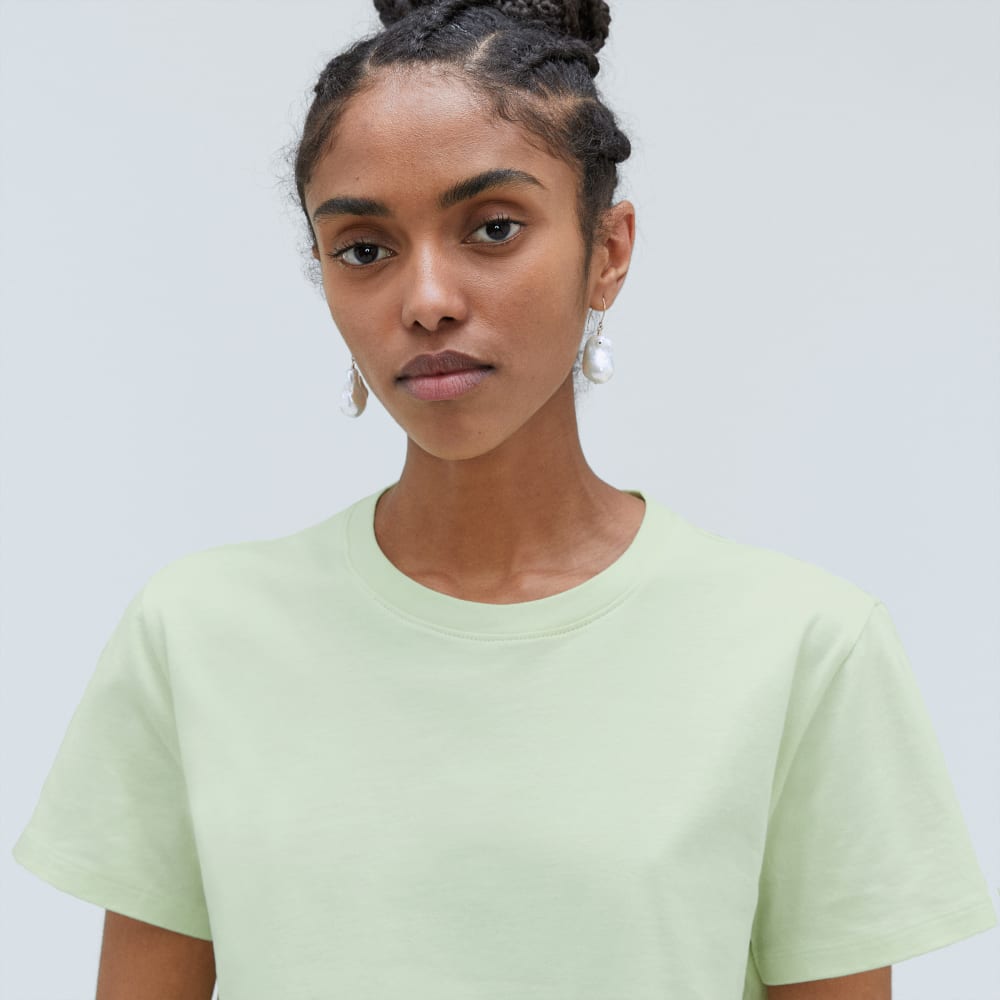 The Box-Cut Tee in Essential Cotton in Seafoam Green — detail view