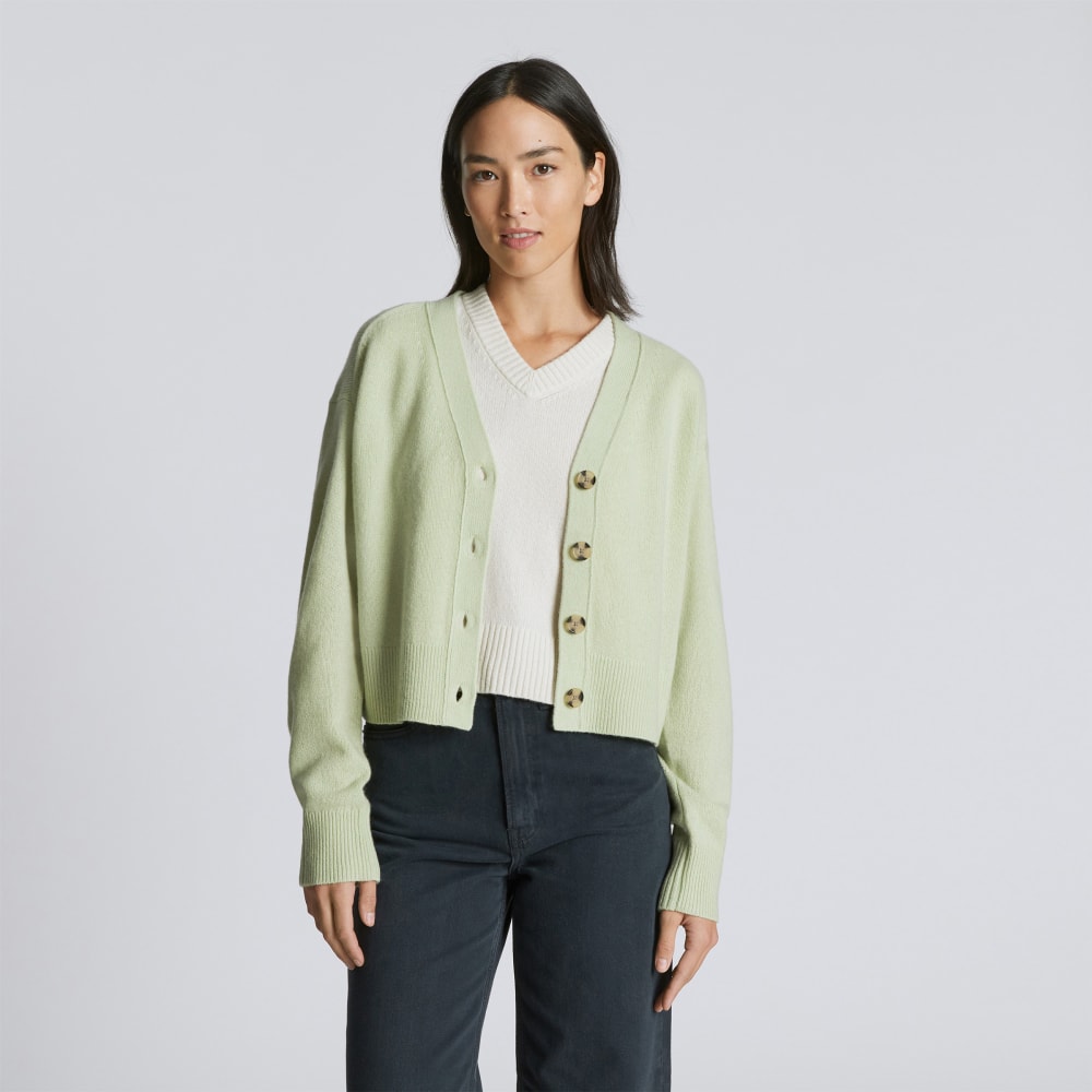 The Cashmere Cardigan in Seafoam Green — front view