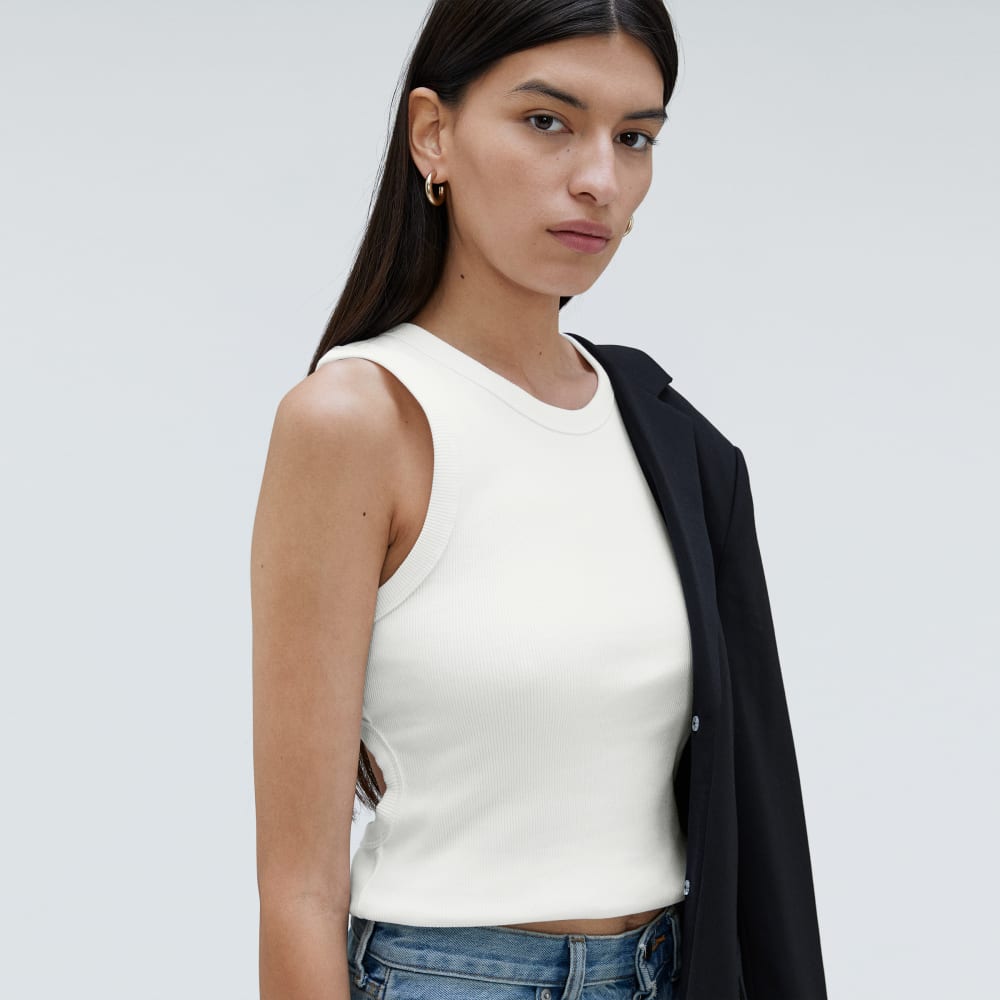 The Ribbed Cutout Tank in White — detail view