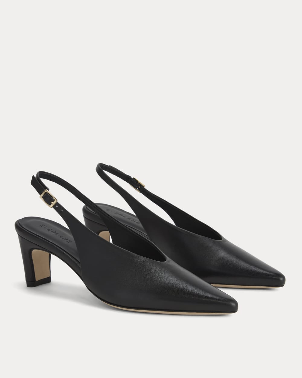 Pointed-Toe Slingback Heel in Black Leather — detail view