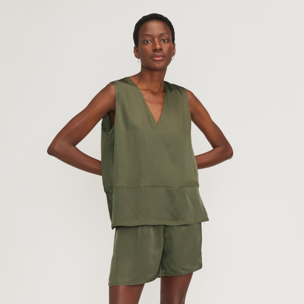The Satin V-Neck Top in Kalamata — front view