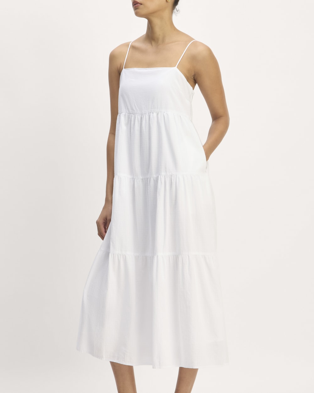 The Gauze Tiered Dress in White — detail view