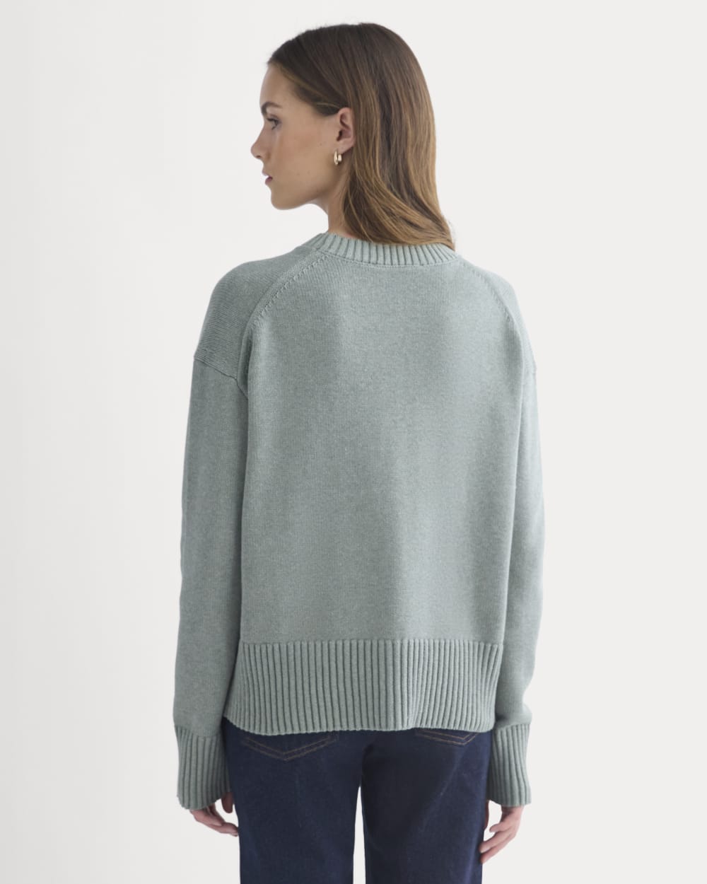 The Boxy Sweater in Everyday Cotton in Heathered Lilypad — detail view