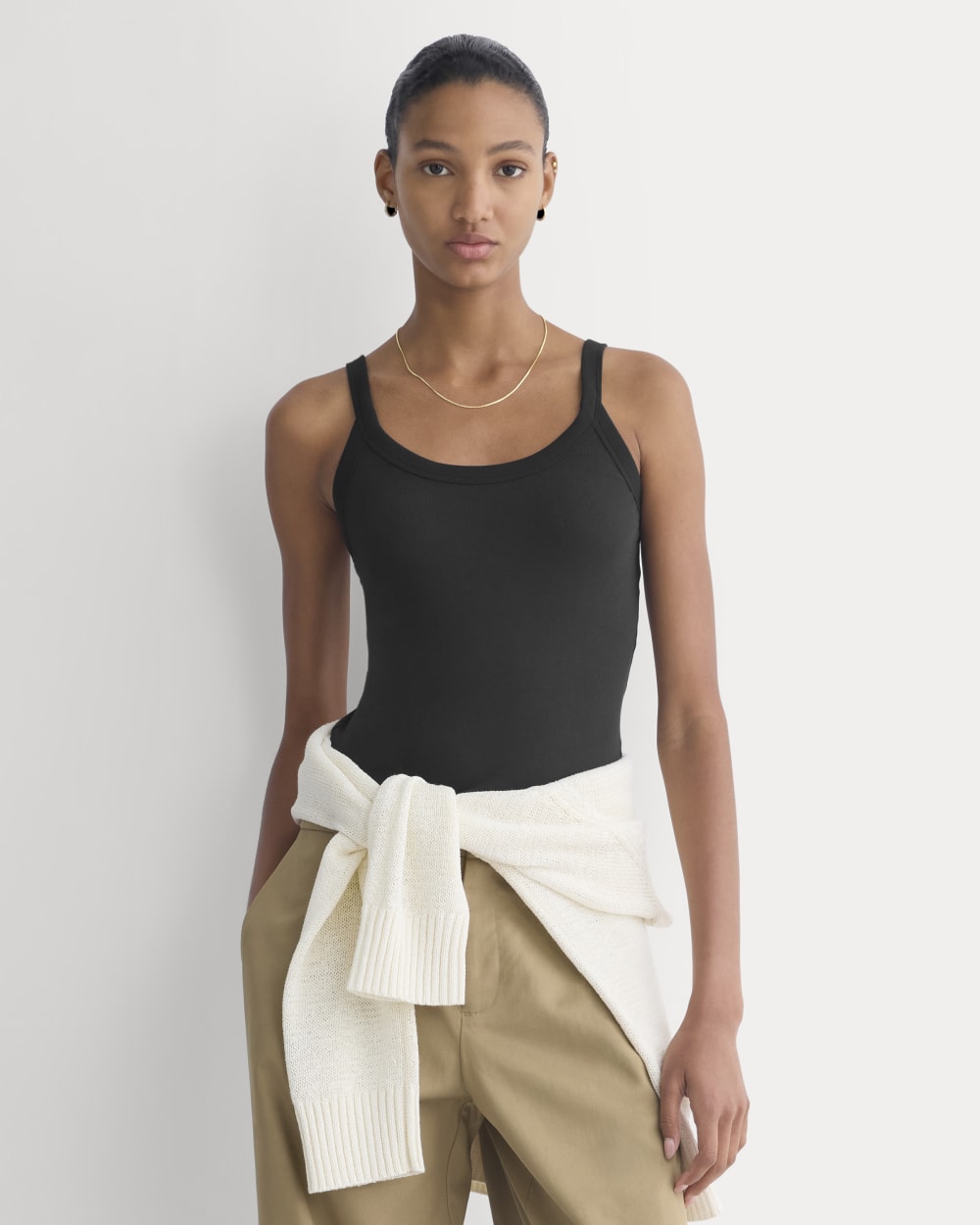 RetroSoft U-Neck Tank in Black — front view