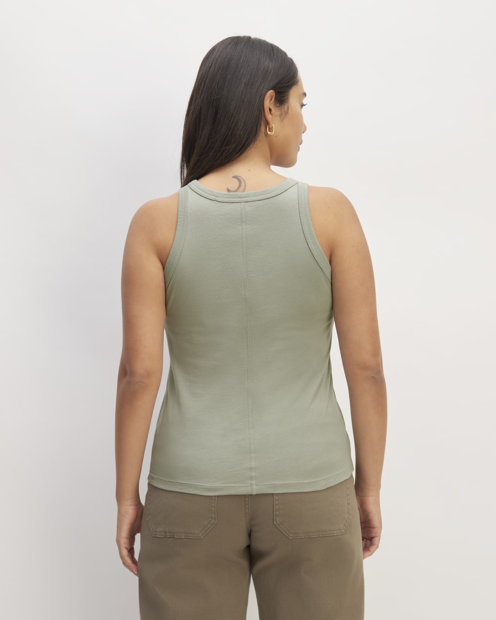 The Tank in Essential Cotton in Sage Green — detail view