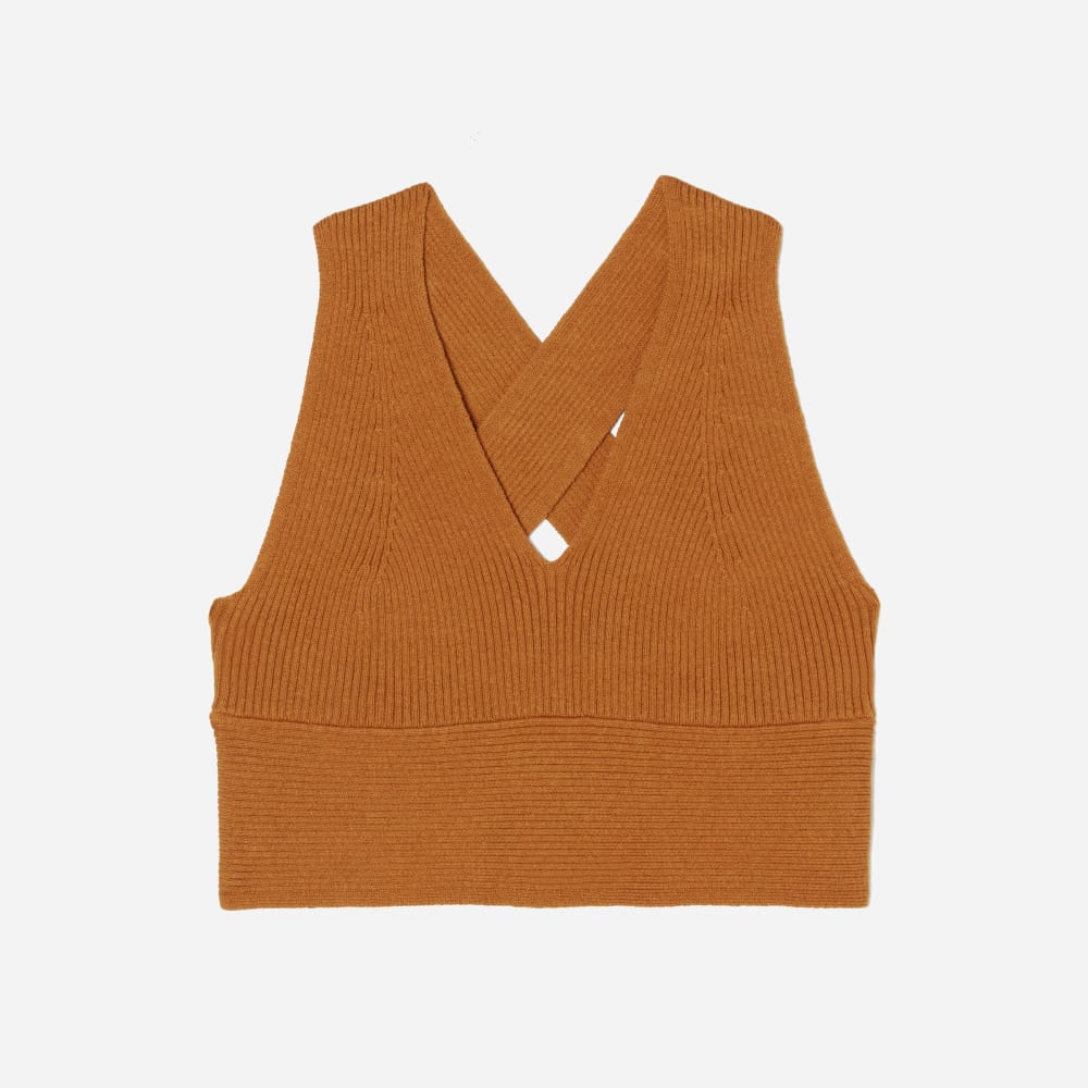 The Cross-Back Cropped Sweater Top in Butter Caramel — front view