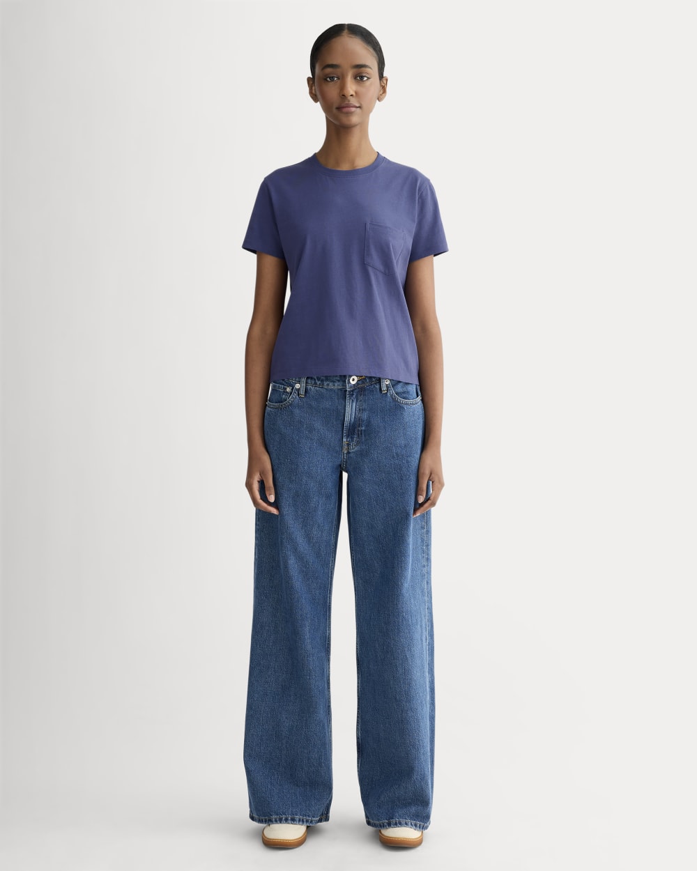 The Box-Cut Tee in Essential Cotton in Deep Cobalt — detail view