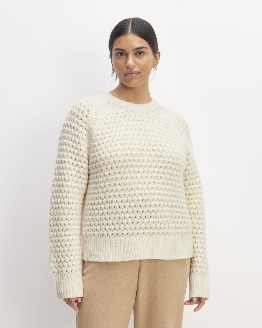 The Cloud Oversized Textured Crew in Bone — front view