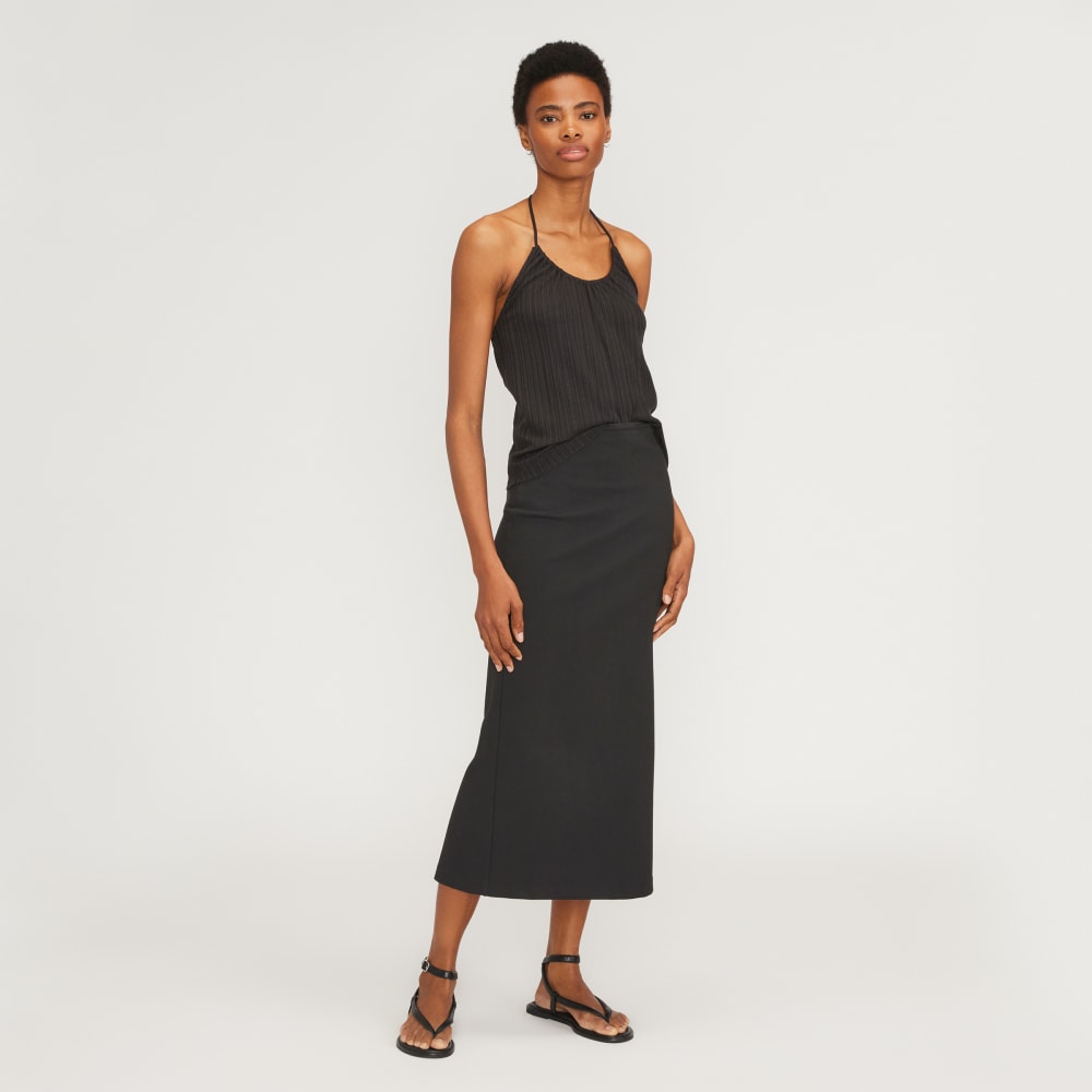The Rib Soft Knit Halter Top in Black — detail view