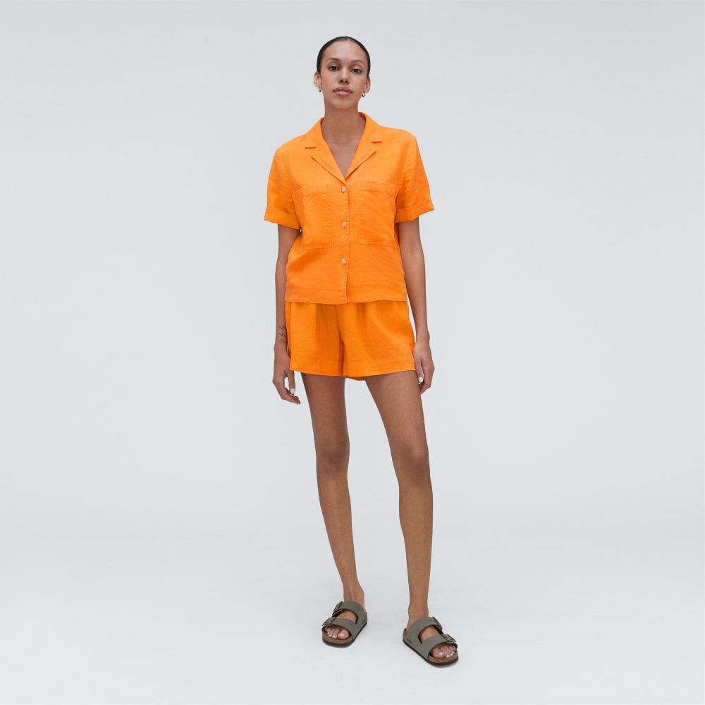 The Linen Workwear Shirt in Turmeric — detail view