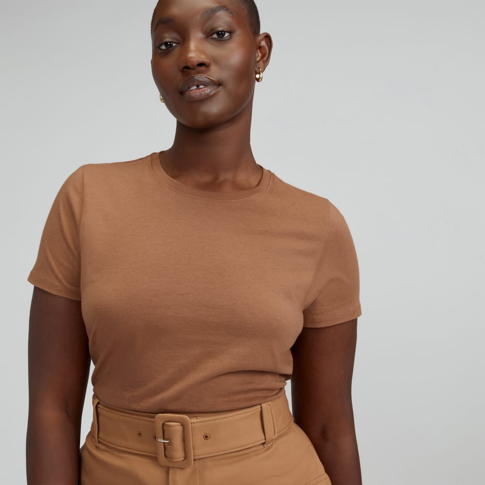 The Organic Cotton Crew Tee in Carob Brown — detail view