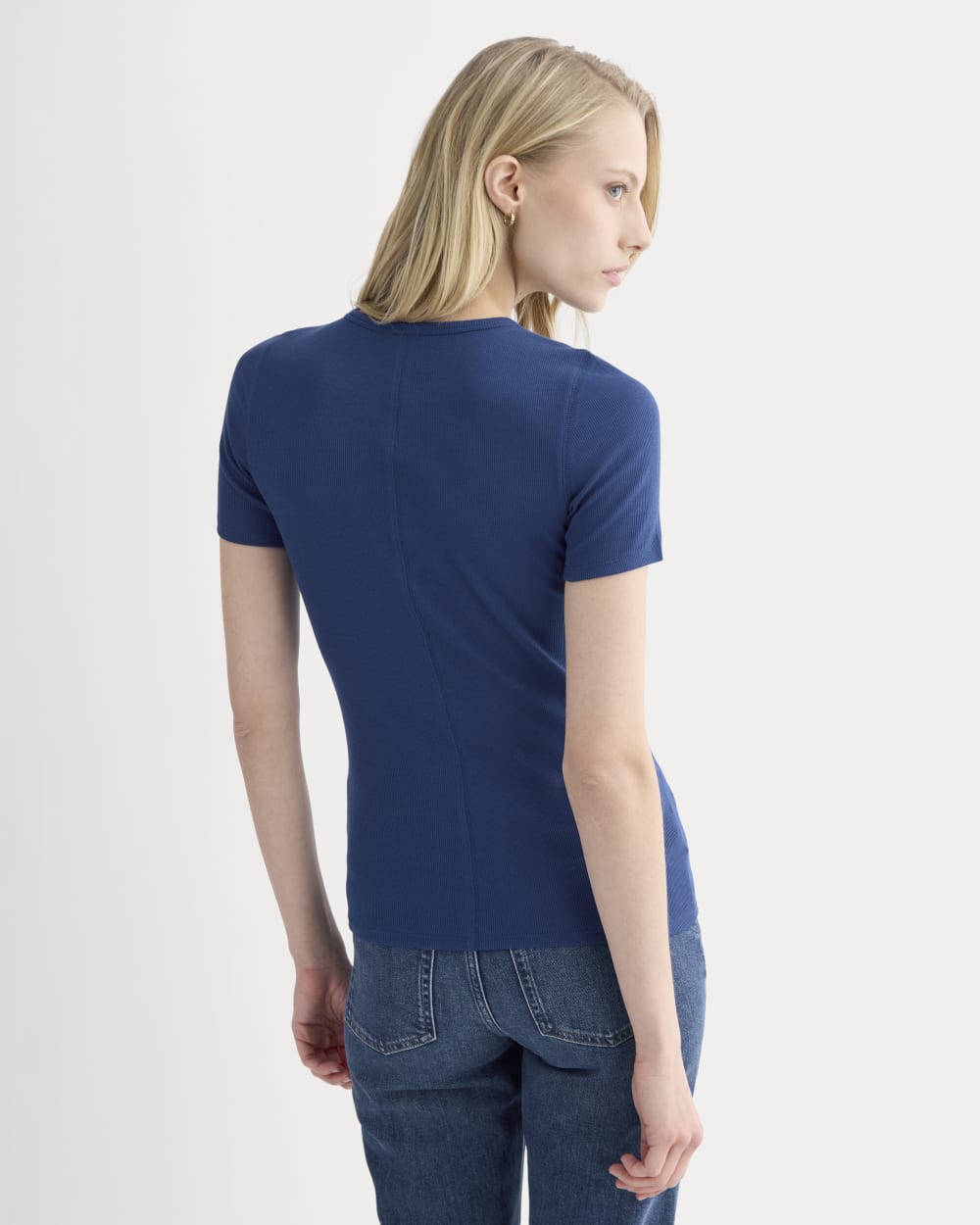 The Luxe Rib Crew in Estate Blue — detail view