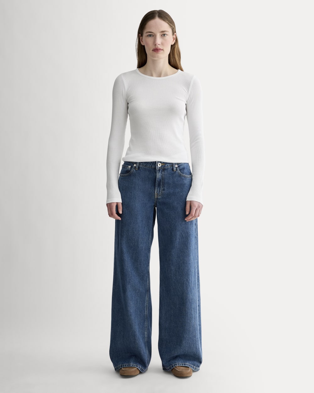 The Luxe Rib Long-Sleeve Crew in White — detail view