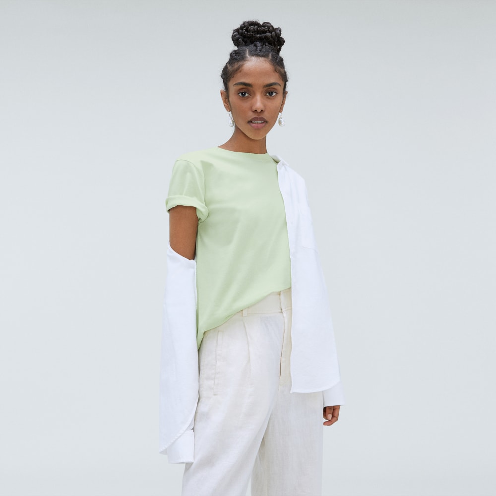 The Box-Cut Tee in Essential Cotton in Seafoam Green — detail view
