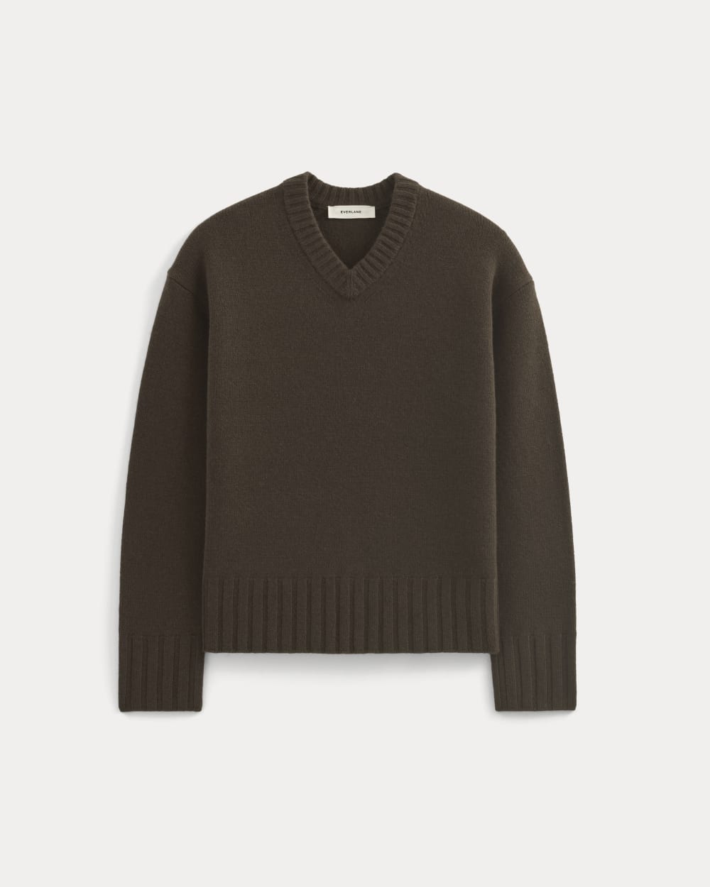 V-Neck Sweater in Extrafine Luxe Merino in Coffee Bean — alternate view