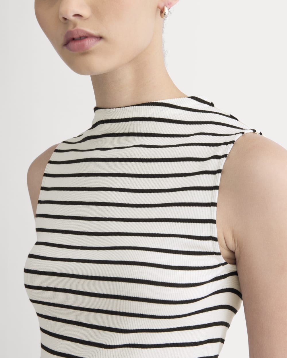 The Luxe Rib Funnel-Neck Tank in Bone / Black — detail view