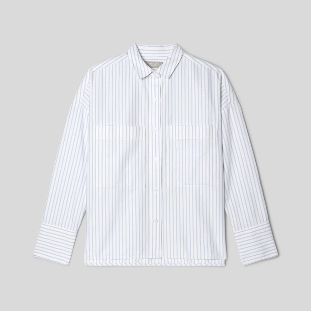 The Boxy Oxford in White / Periwinkle Mini Stripe — alternate view
