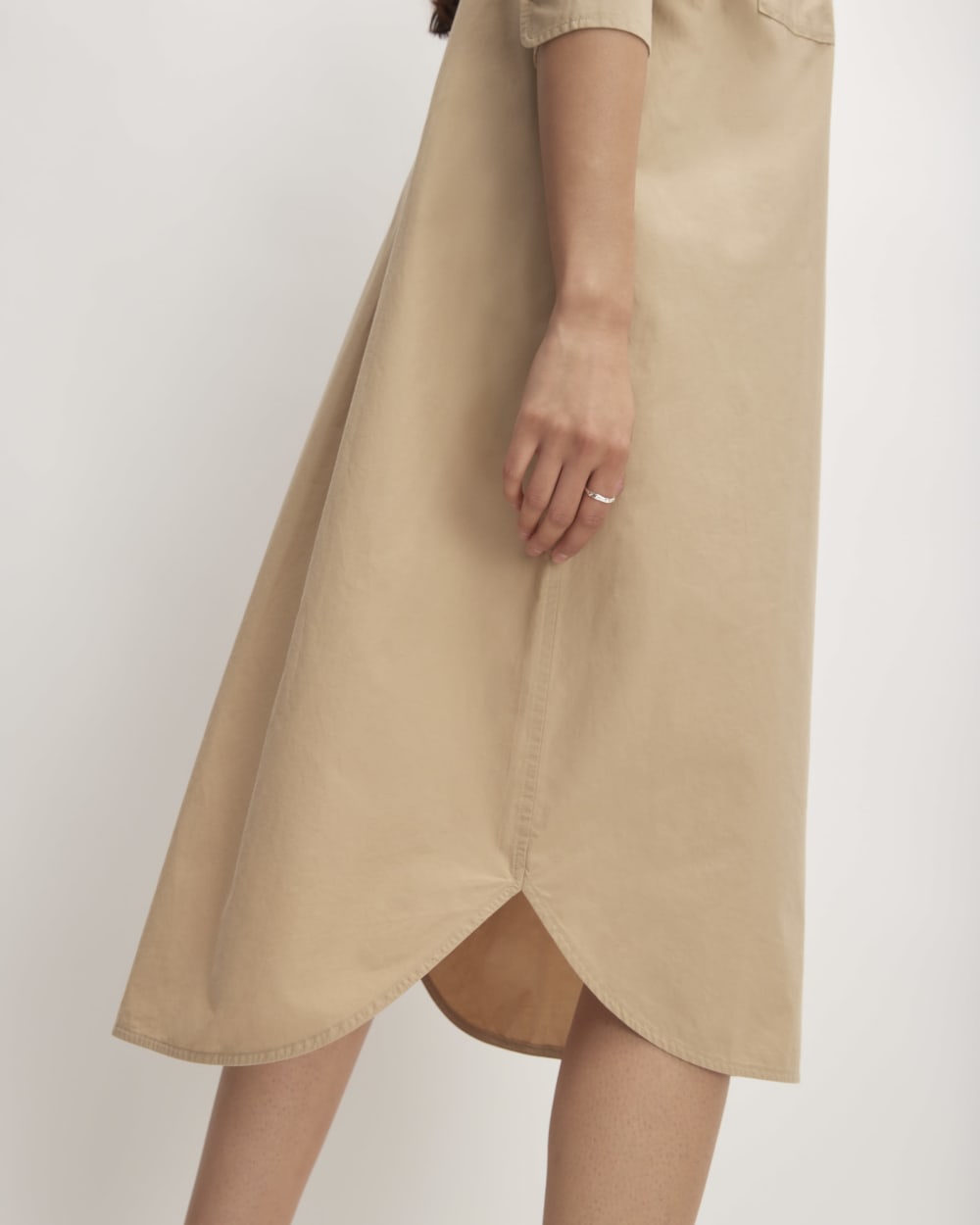 The Midi Cotton Shirt Dress in Cornstalk — detail view