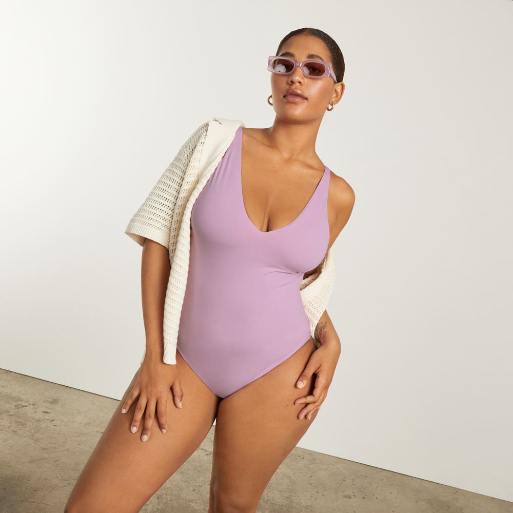 The V-Neck One-Piece in Lilac — detail view