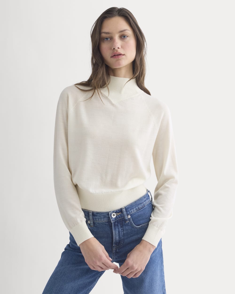 Mockneck Sweater In Ultrafine Merino in Bone — front view