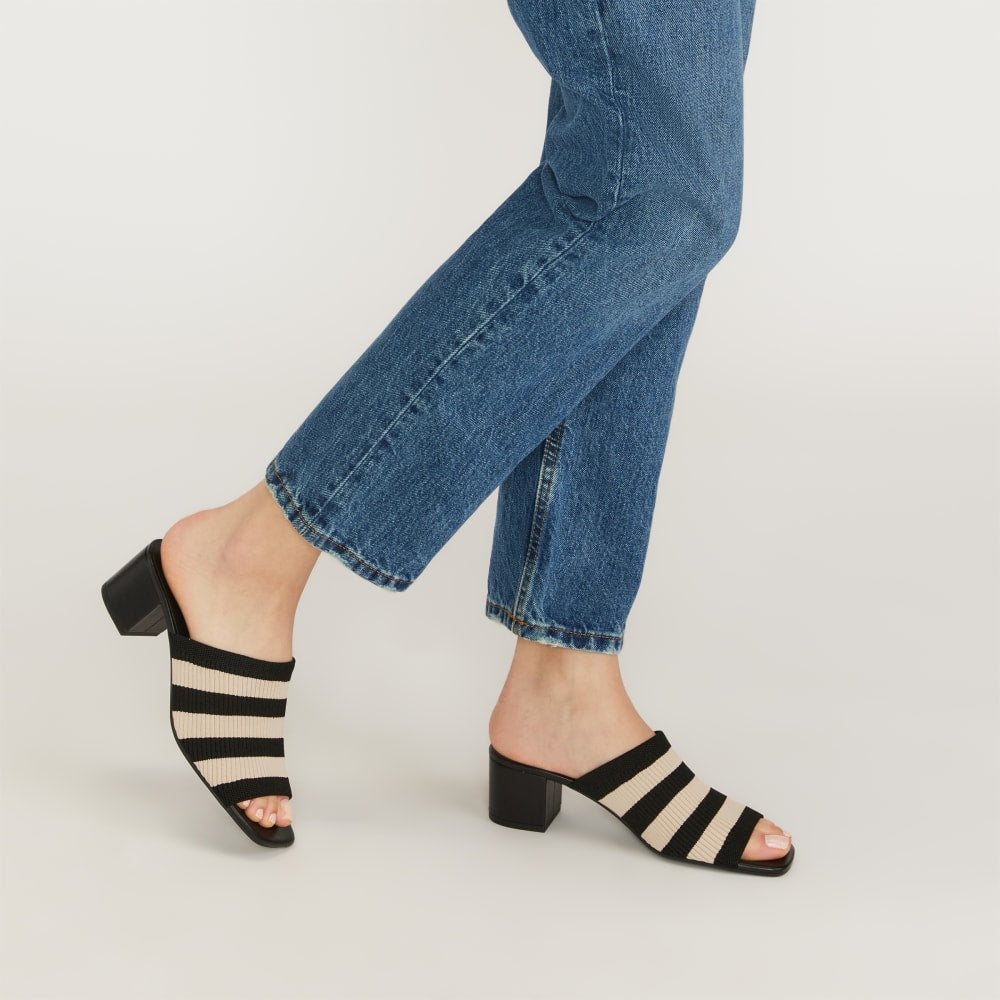 The Glove Mule in ReKnit in Black/ Parchment Stripe — detail view
