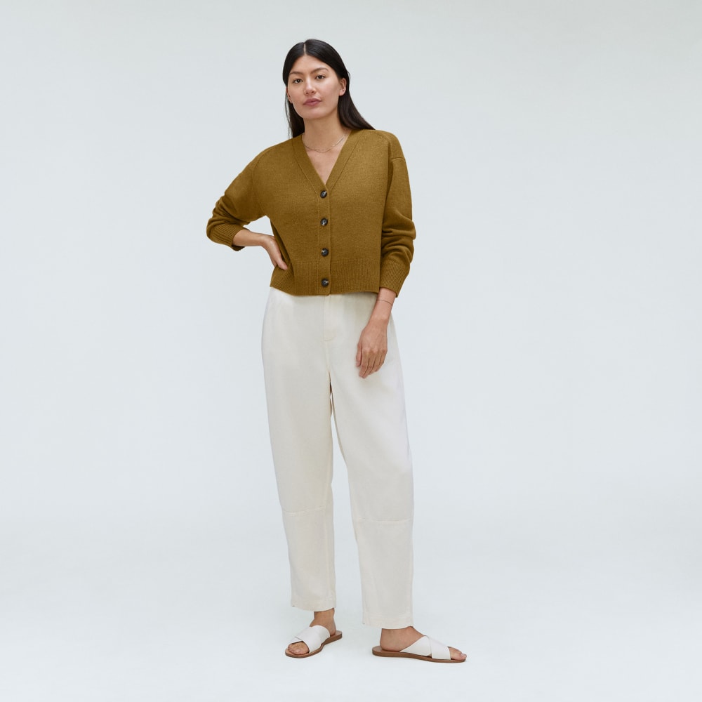 The Cashmere Cardigan in Tapenade — detail view