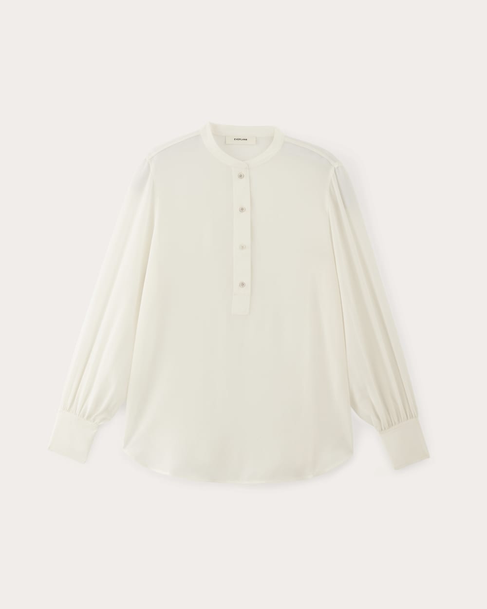 The Henley Shirt in Washable Silk in Off-White — alternate view