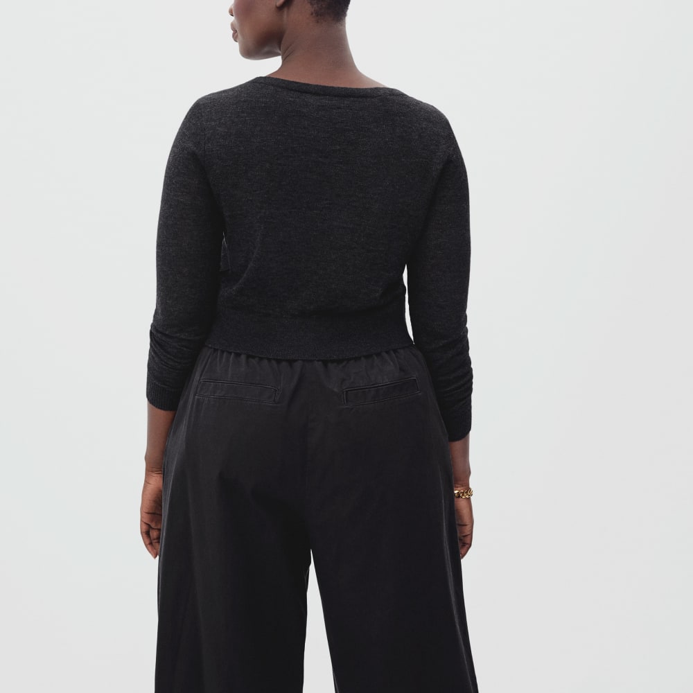 The Featherweight Alpaca Cardigan in Heathered Black — detail view