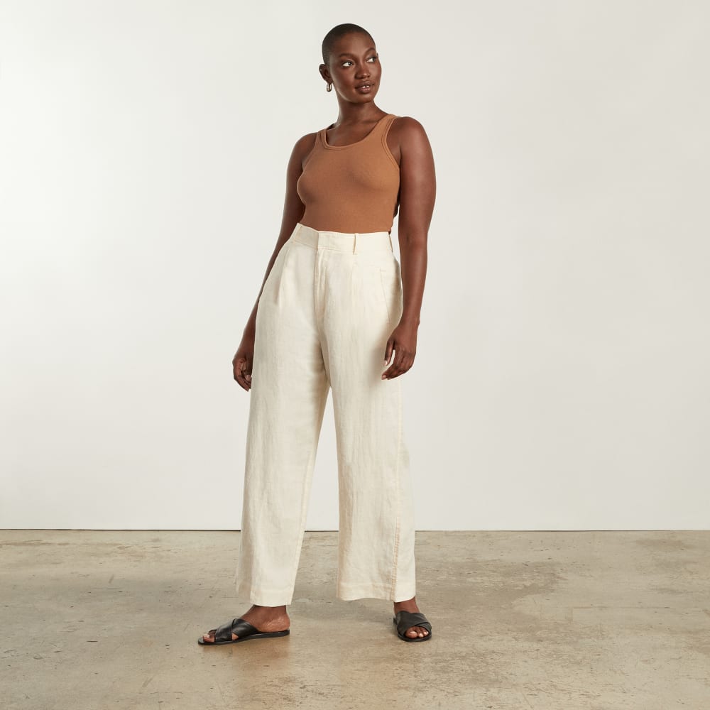 The Pima Micro-Rib U-neck Tank in Tawny Brown — detail view