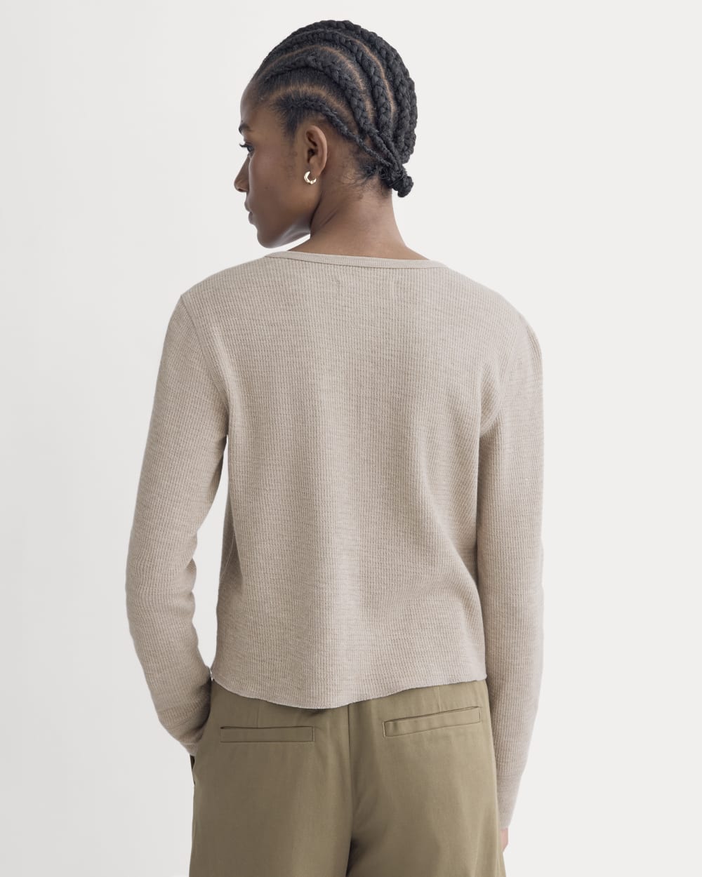 Boxy Henley in Cozy Waffle in Heathered Oatmeal — detail view