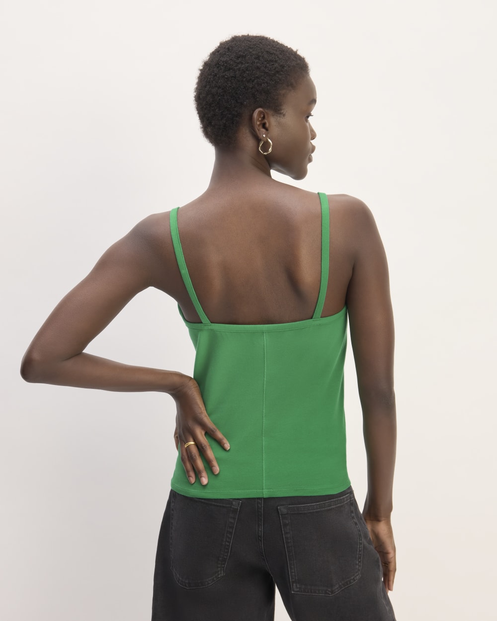 The Supima® Form Spaghetti Strap Cami in Grass Green — detail view