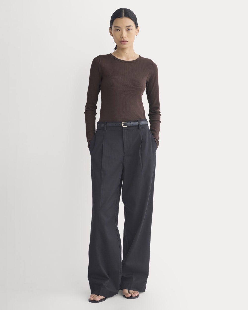 The Luxe Rib Long-Sleeve Crew in Coffee Bean — detail view
