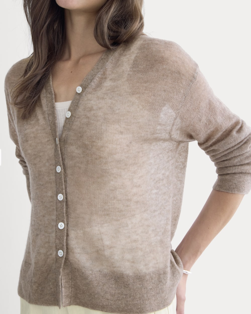 The Air Alpaca ™ High V Cardigan in Heathered Chocolate Chip — detail view
