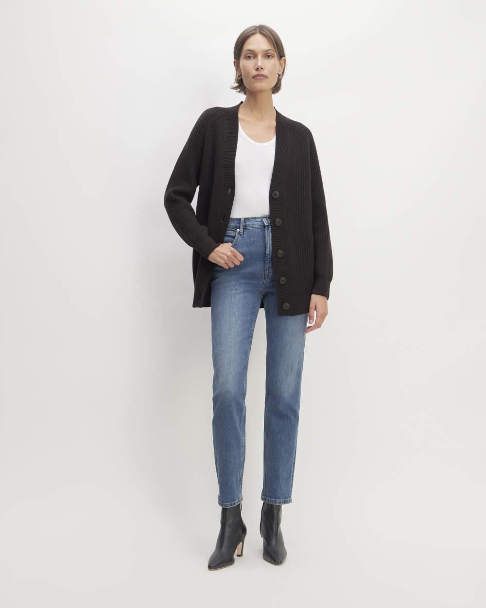 The Felted Merino Cocoon Cardigan in Black — detail view