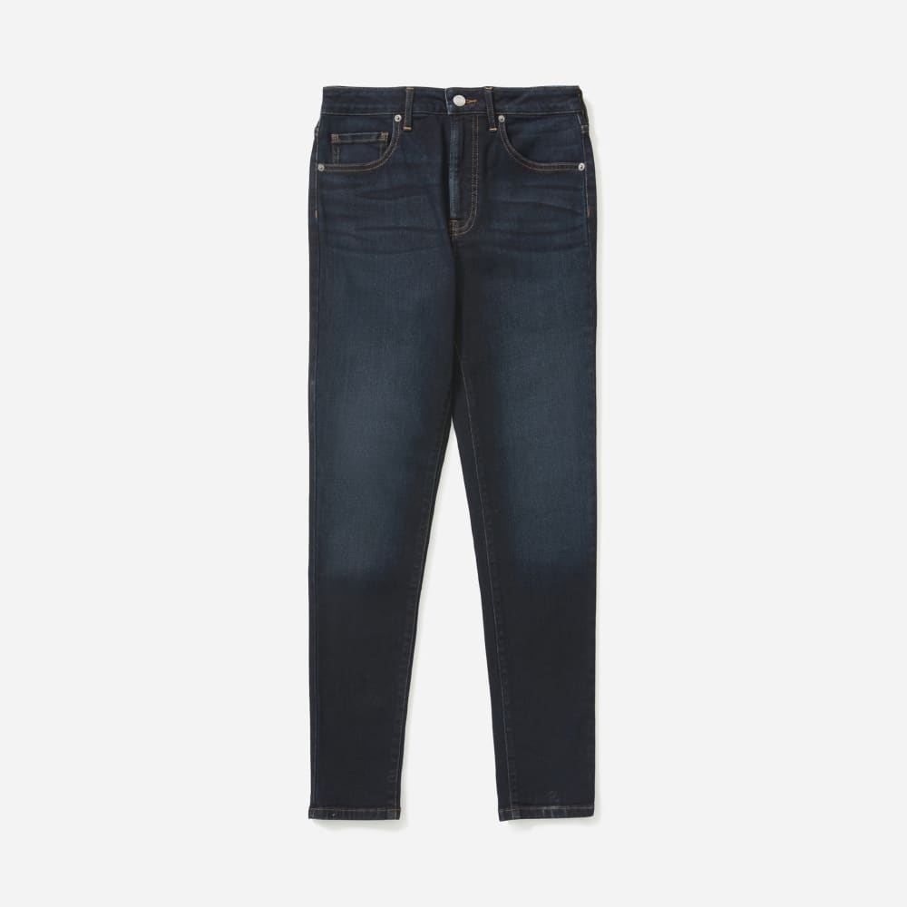 The Curvy Authentic Stretch High-Rise Skinny Jean in Dark Blue Wash — front view
