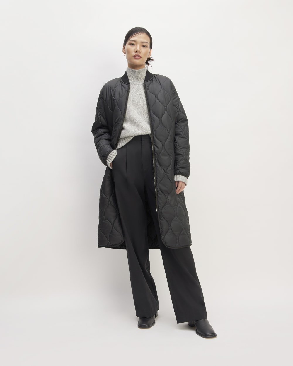 The ReNew Long Liner in Black — front view