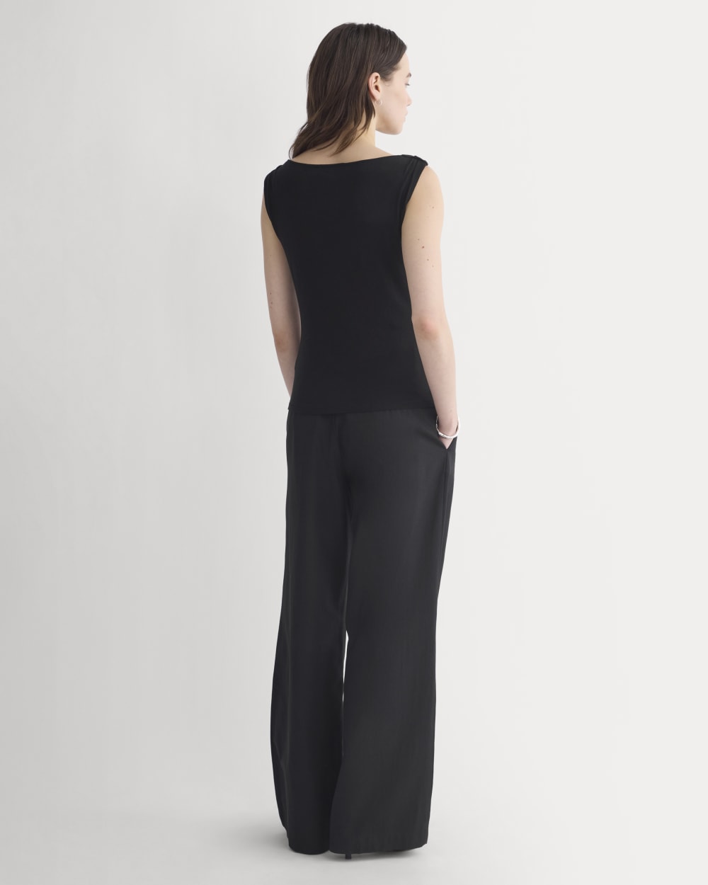 Cowl Neck Twist Tank in Butterluxe in Black — detail view
