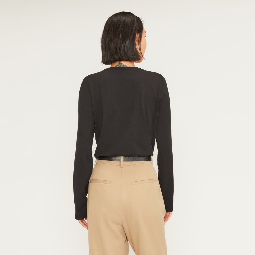 The Organic Cotton Long-Sleeve Crew in Black — detail view