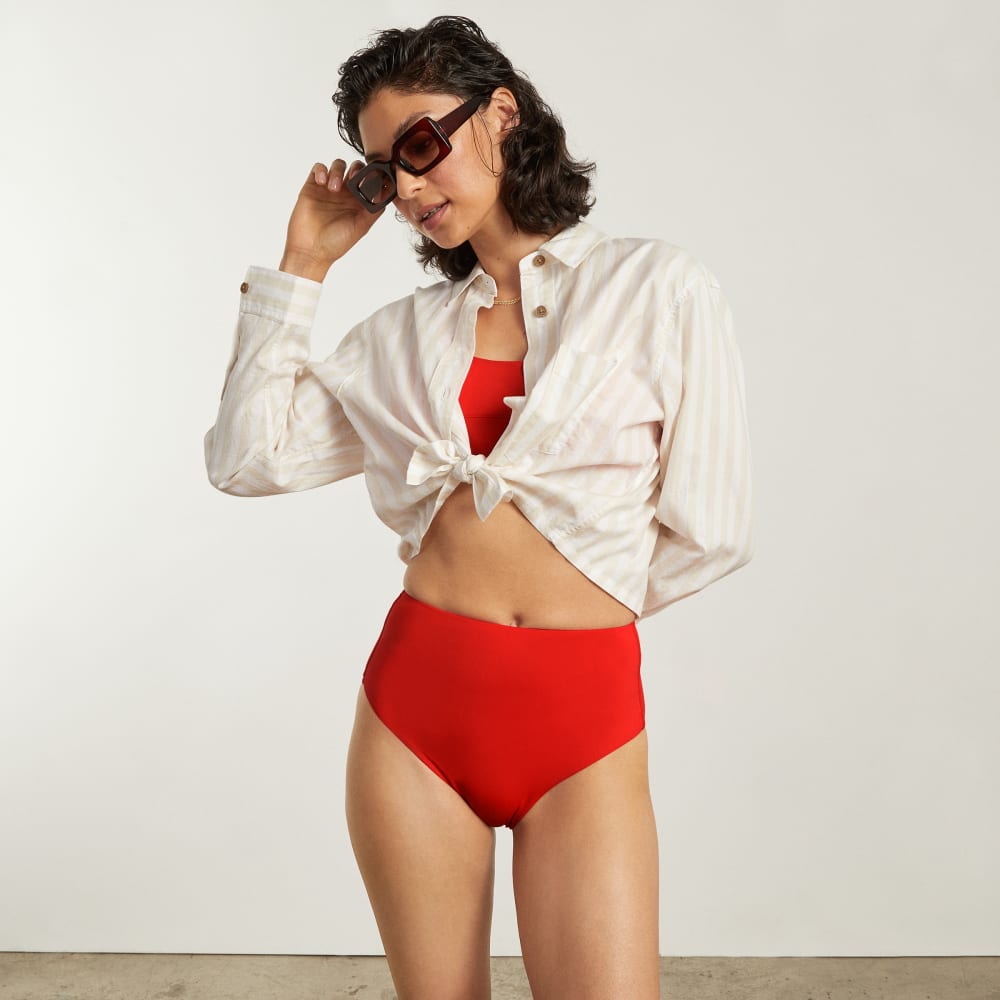 The High-Rise Hipster Bottom in Bright Red — detail view
