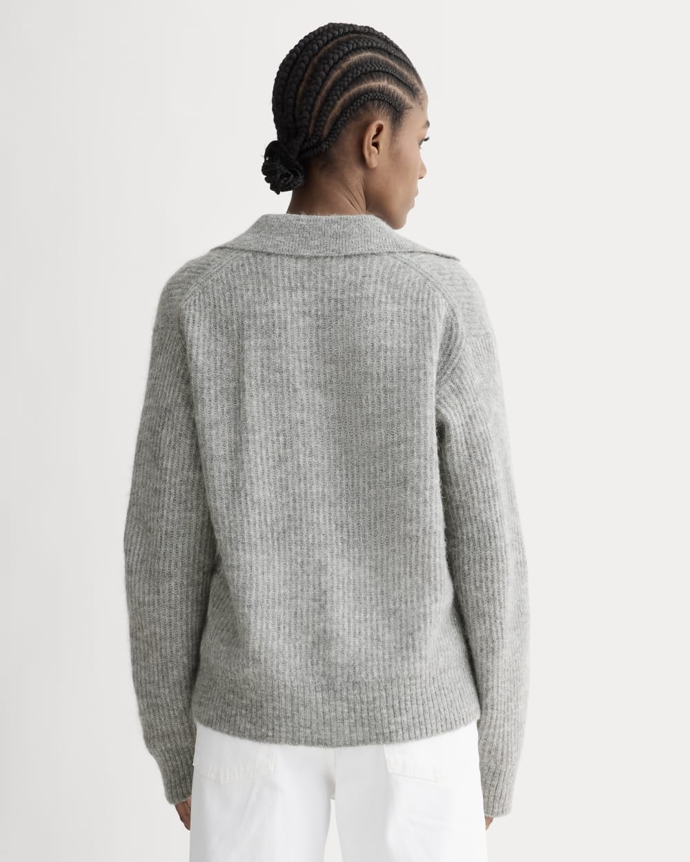 The Oversized Polo in Alpaca in Heather Stone Grey — detail view