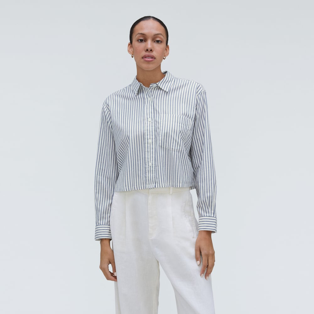 The Way-Short Shirt in Silky Cotton in Deep Blue / Canvas — alternate view