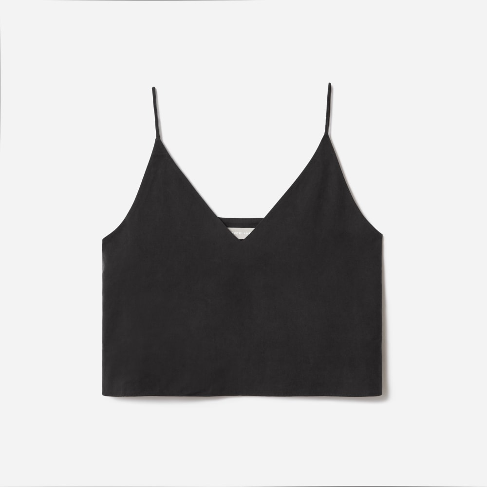 The Washable Silk Cropped Cami in Black — front view