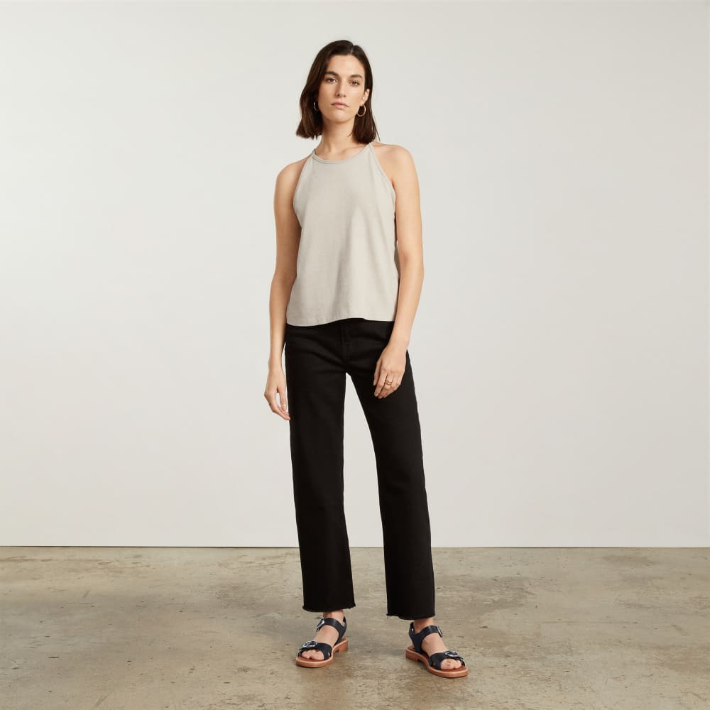 The Twin Buckle Sandal in Black — detail view