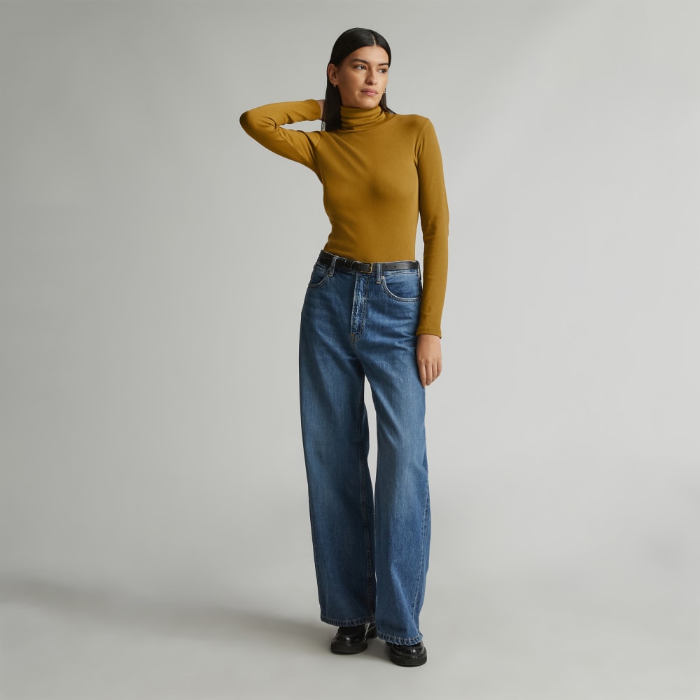 The Luxe Micro-Rib Turtleneck in Tapenade — detail view