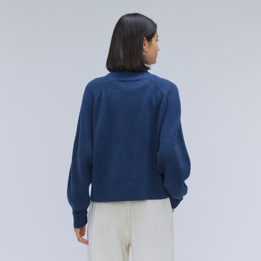 The Cashmere Ribbed Turtleneck in Bright Navy — detail view