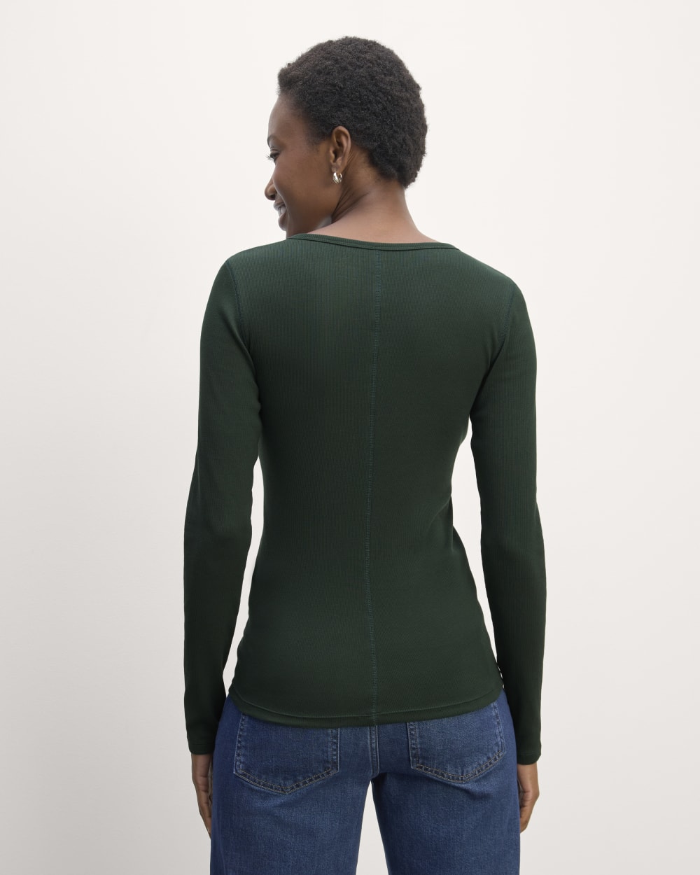 The Luxe Rib Long-Sleeve Crew in Scarab — detail view